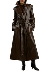 Federica Tosi Women's Waterproof Jackets - Metal Leather Trench Coat - Brown
